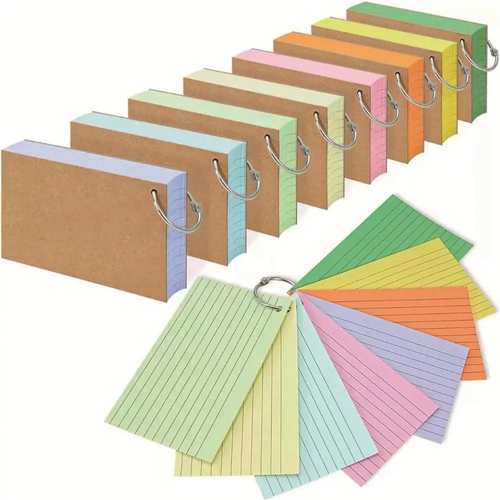 Carpeta de 50 piezas, libro de notas de línea Horizontal, tarjetas de índice de hojas sueltas, tarjetas Flash pequeñas de revisión para estudio y oficina