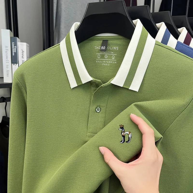 

Designer Original Men's Cotton100% Long Sleeves Polo Shirt Lapel Embroidery Autumn T-Shirt Leisure Business Men's Clothing Tops