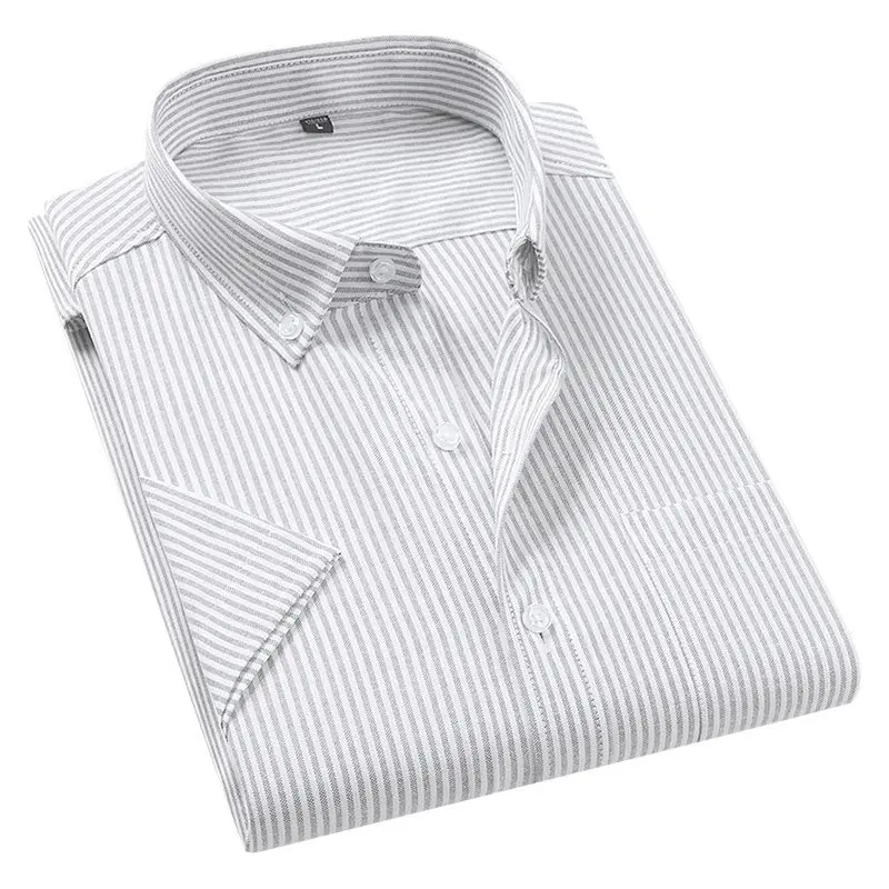 

Мужская хлопковая рубашка из полиэстера с коротким рукавом, с подплечниками, дышащая, износостойкая, повседневная, в полоску, весна-лето