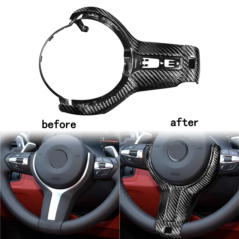 

2Pcs Black Carbon Fiber Durable Car Steering Wheel M-sport Protective Cover for BMW F20 F22 F30 F31 F32 F33 F36 F10 F06 F12 F13