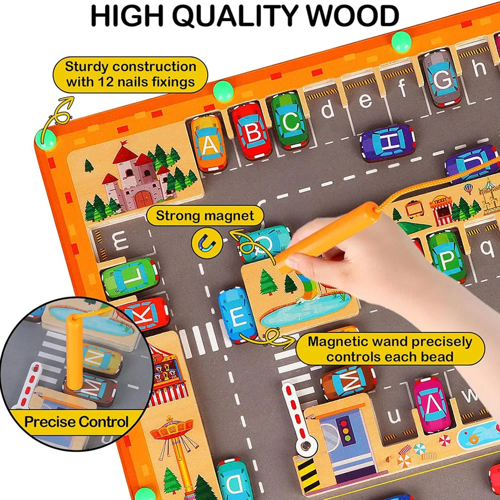 Magnetic Color& Number Maze 2 in 1 Wooden Montessori Magnetic Beads Puzzle Maze For Toddlers Fine Motor Toy  Preschool Activitie