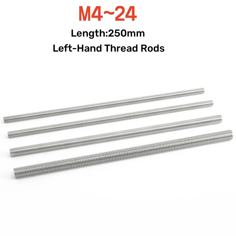 Full Threaded Rod Fully Metric Left-Hand Thread Rod Screw M4M5M6M8M10M12M14M16M18M20M22M24 304Stainless Steel Headless Bolt Stud