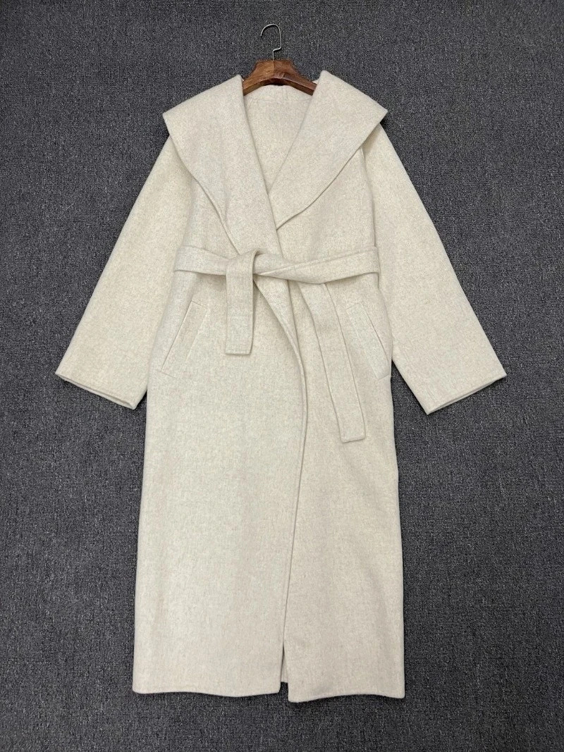 Autumn and Winter Wool Coat Large Lapel Long Belted Coat for Women