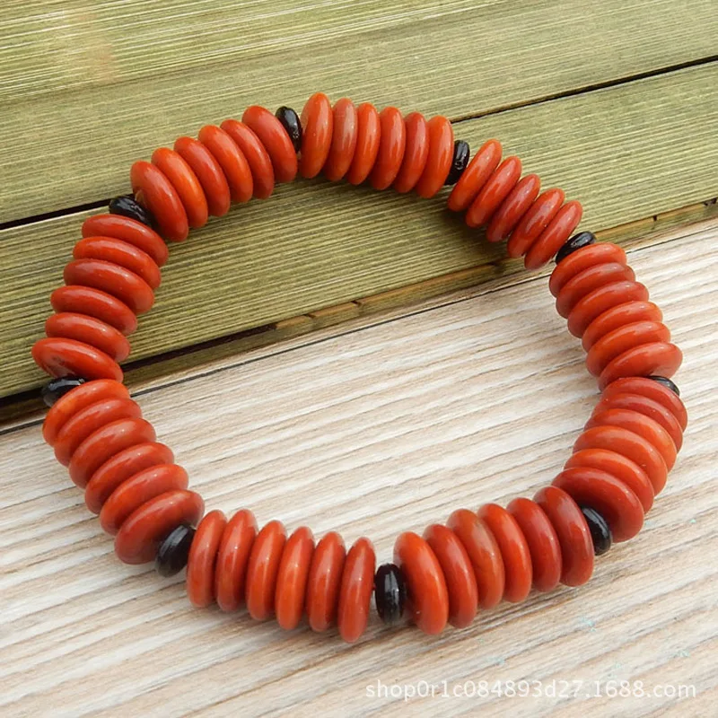 Nanjiang Carnelian Men's and Women's Abacus Beads Red Agate Flat Crystal Single Loop Bracelet