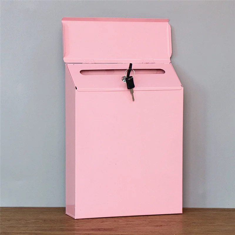 Wall-Mounted Mailbox Lockable Mailbox Wall Collection Box Farmhouse Mailbox with Key Suitable for Home Office Pink