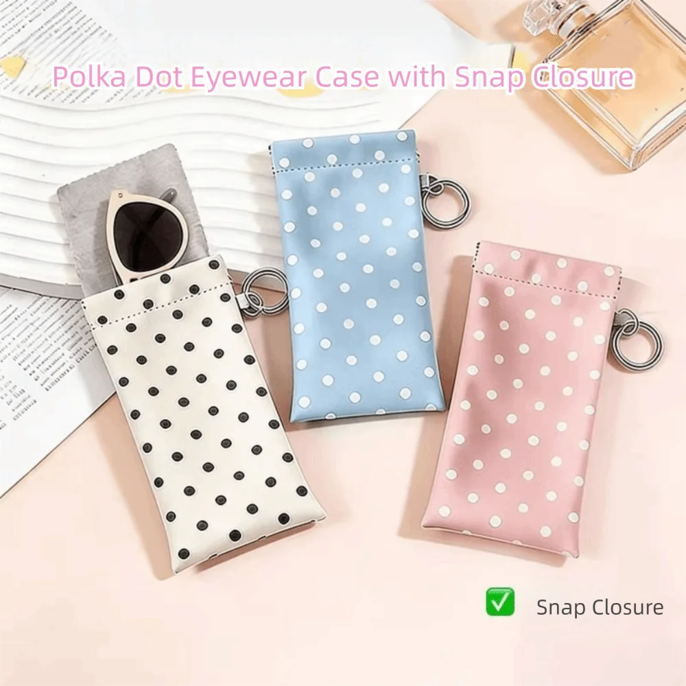 

Portable Spring Auto-close Glasses Bag Shrapnel Snap Shut Glasses Clip Polka Dot Glasses Case Korean Style with Keyring