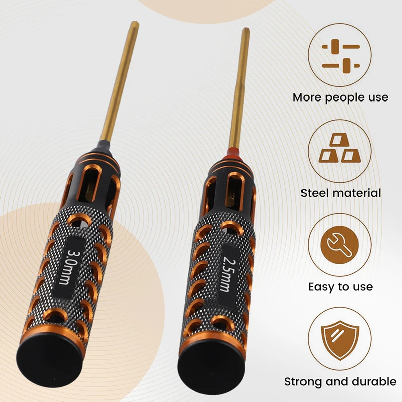 Tournevis hexagonal en titane plaqué, outil de tournevis pour modèle RC, voiture, bateau, avion, 1.5mm, 2mm, 2.5mm, 3mm, 4 pièces par ensemble