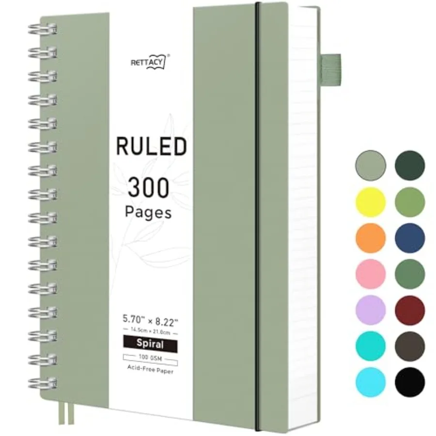 

Spiral College Ruled Notebook, 300 Pages, A5 Medium Size 5.7" × 8.2",for School, Work, Writing, Journaling, 100 GSM Thick Paper
