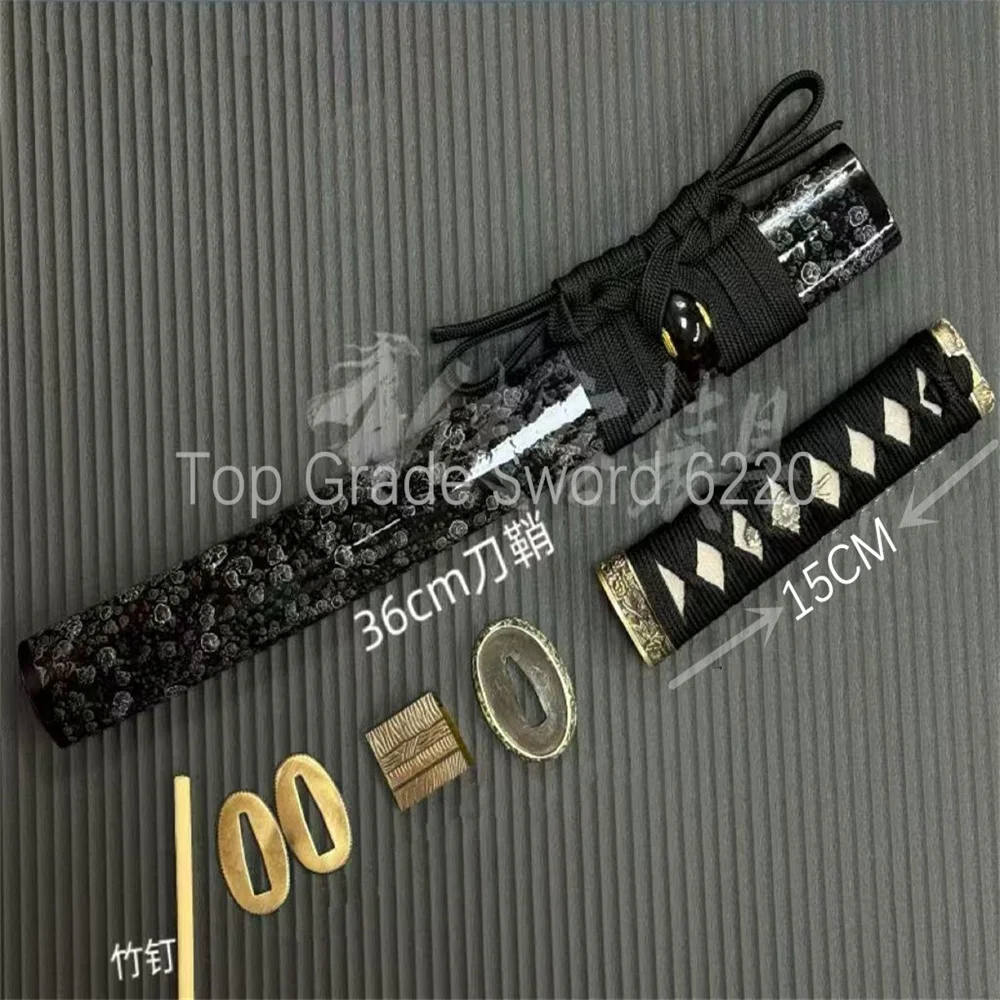 A Set Exquisite Tsuka Handle Brass Tsuba Handguard Habaki Seppa Hardwood Sheath For Real Samurai Katana Tanto Sword Parts
