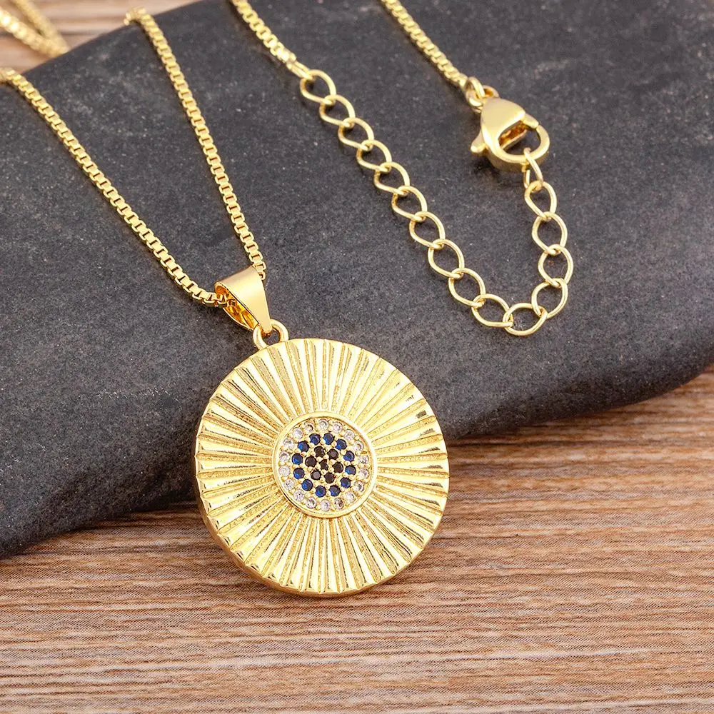 

Nidin Gold Color Pendant Necklace Round Blue Zircon Charm Clavicle Chain Collier For Women Party Wedding Jewelry Gift Wholesale