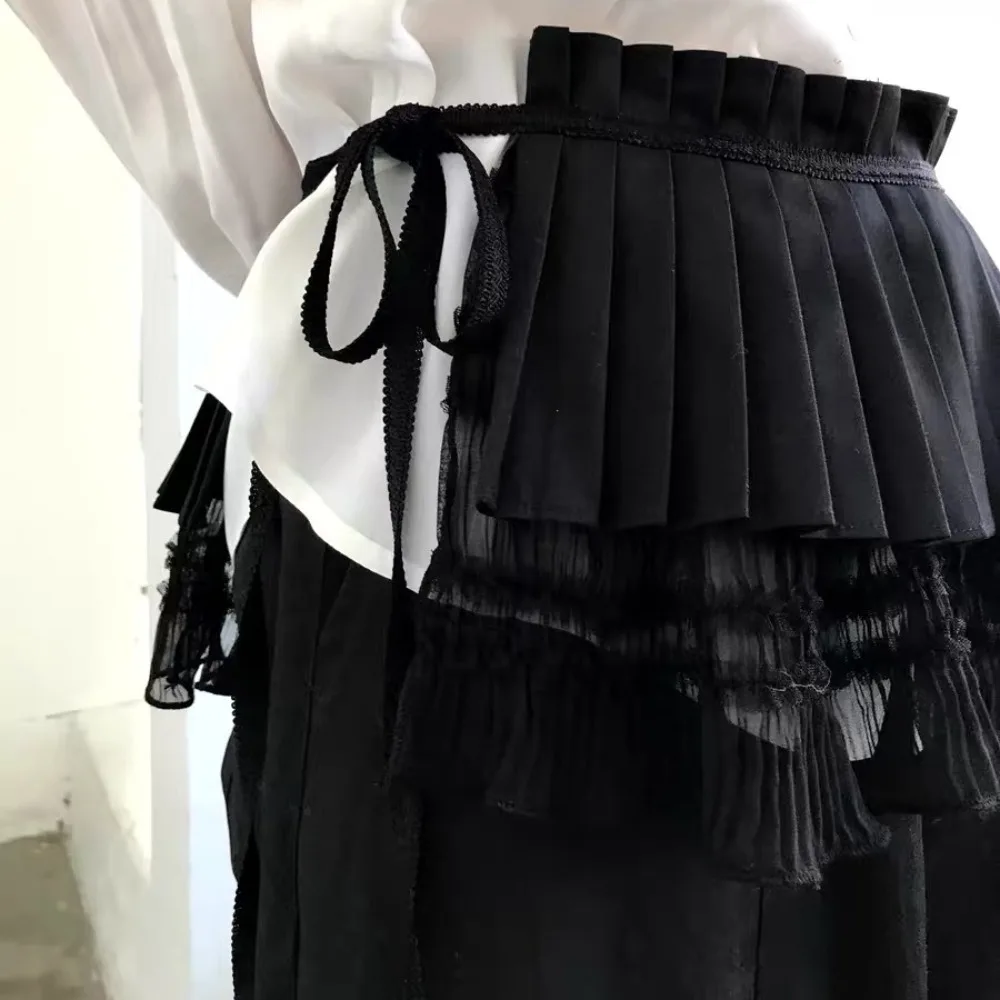 الهيب هوب طبقة وتتسابق مطوي تنورة الحلو شبكة تكدرت حافة حزام Y2K قميص موسع الدانتيل يصل وشاح الورك #2