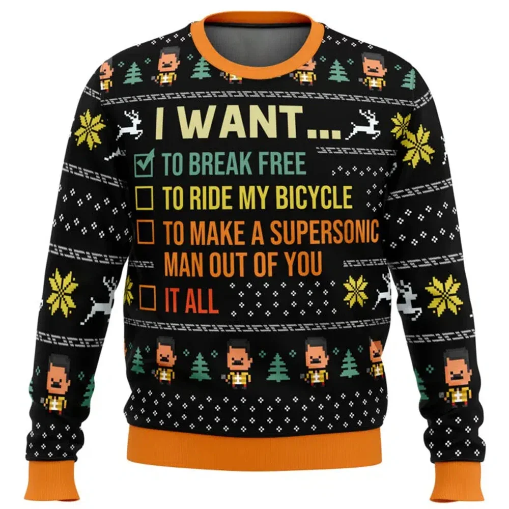 I Want To Break Free Queen Ugly Christmas Sweater Men Women Pullover Hot Sale Round Top Christmas Clothing 2024 New Sweaters