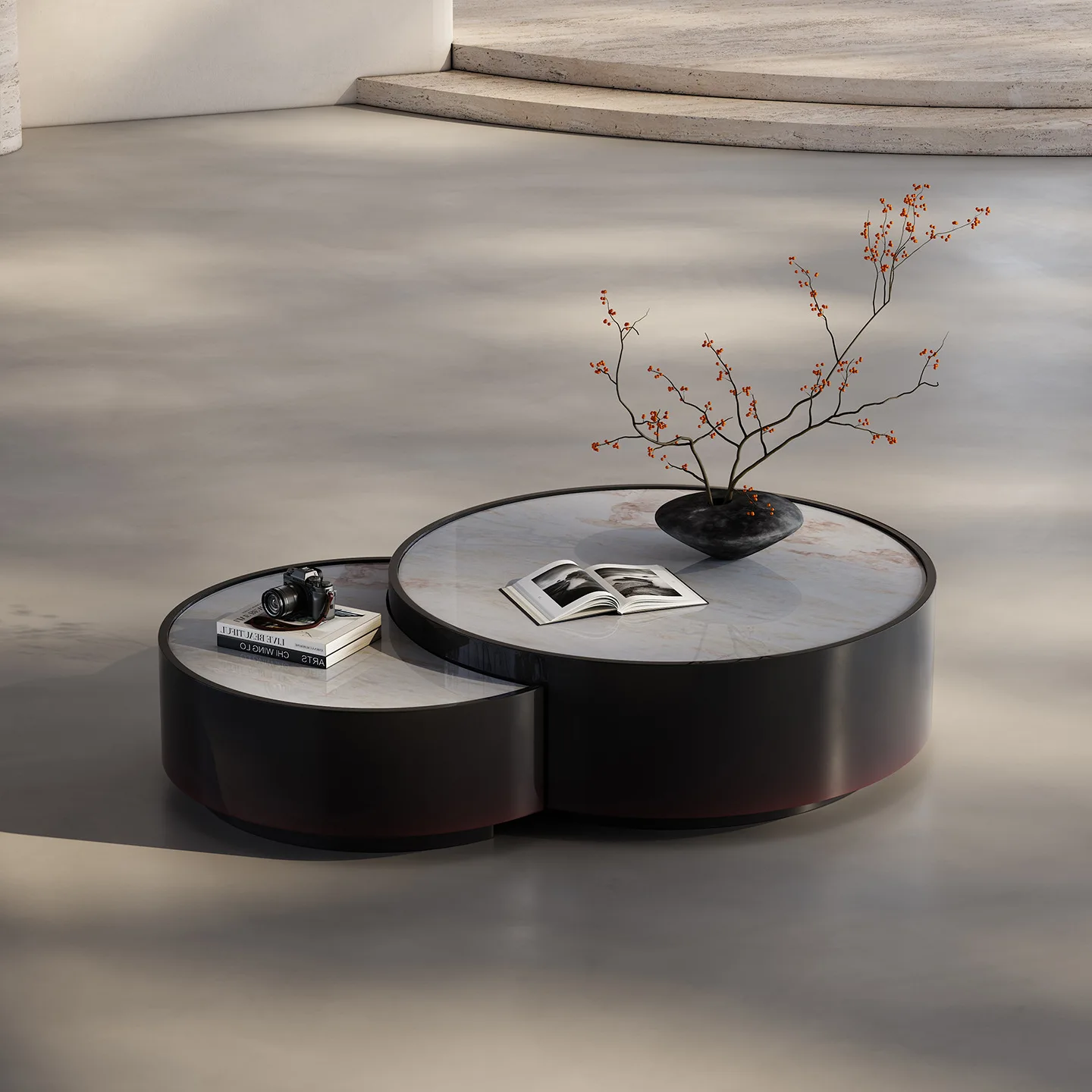Minimalist marble round coffee table living room home modern minimalist designer gradual change paint art high