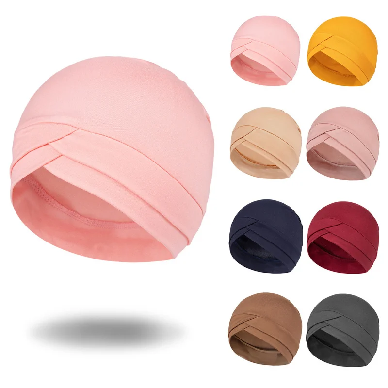 Cross-Border New Arrival Cross Sleeve Cap Muslim Kerchief Bottoming Hood Solid Color Pullover Hui Small Hat Factory direct sales