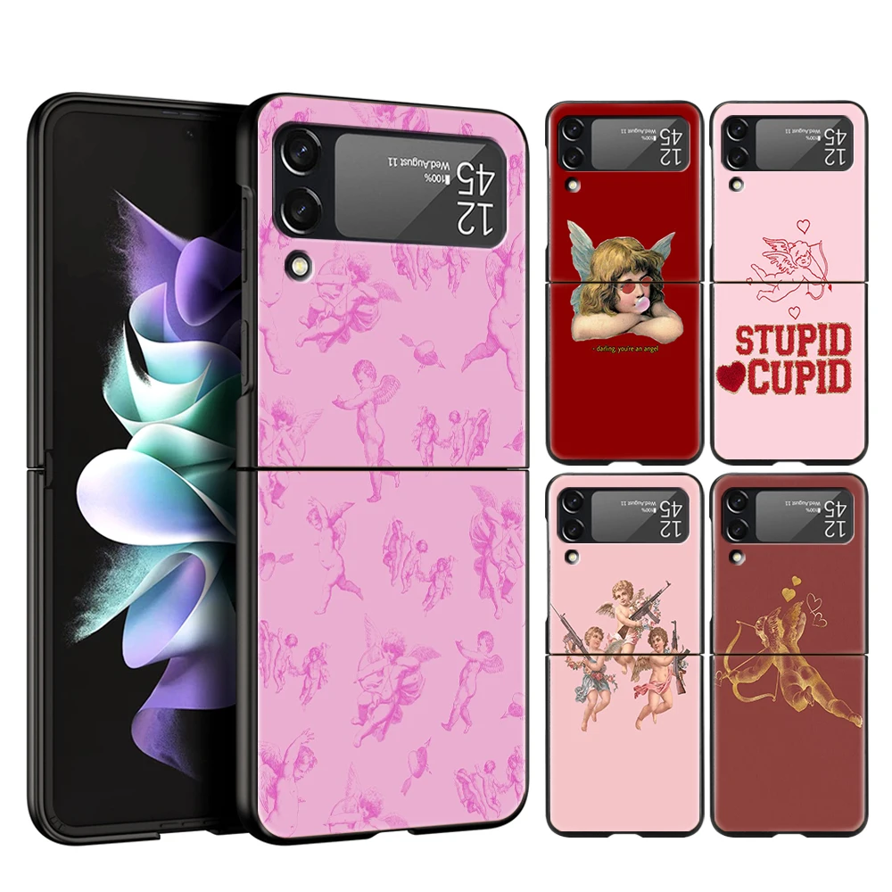 Middle Ages Retro Cupid Angel Hard PC Phone Case For Samsung Galaxy Z Flip 6 5 4 Black Cover For Galaxy Z Flip 3 Foldable Capas