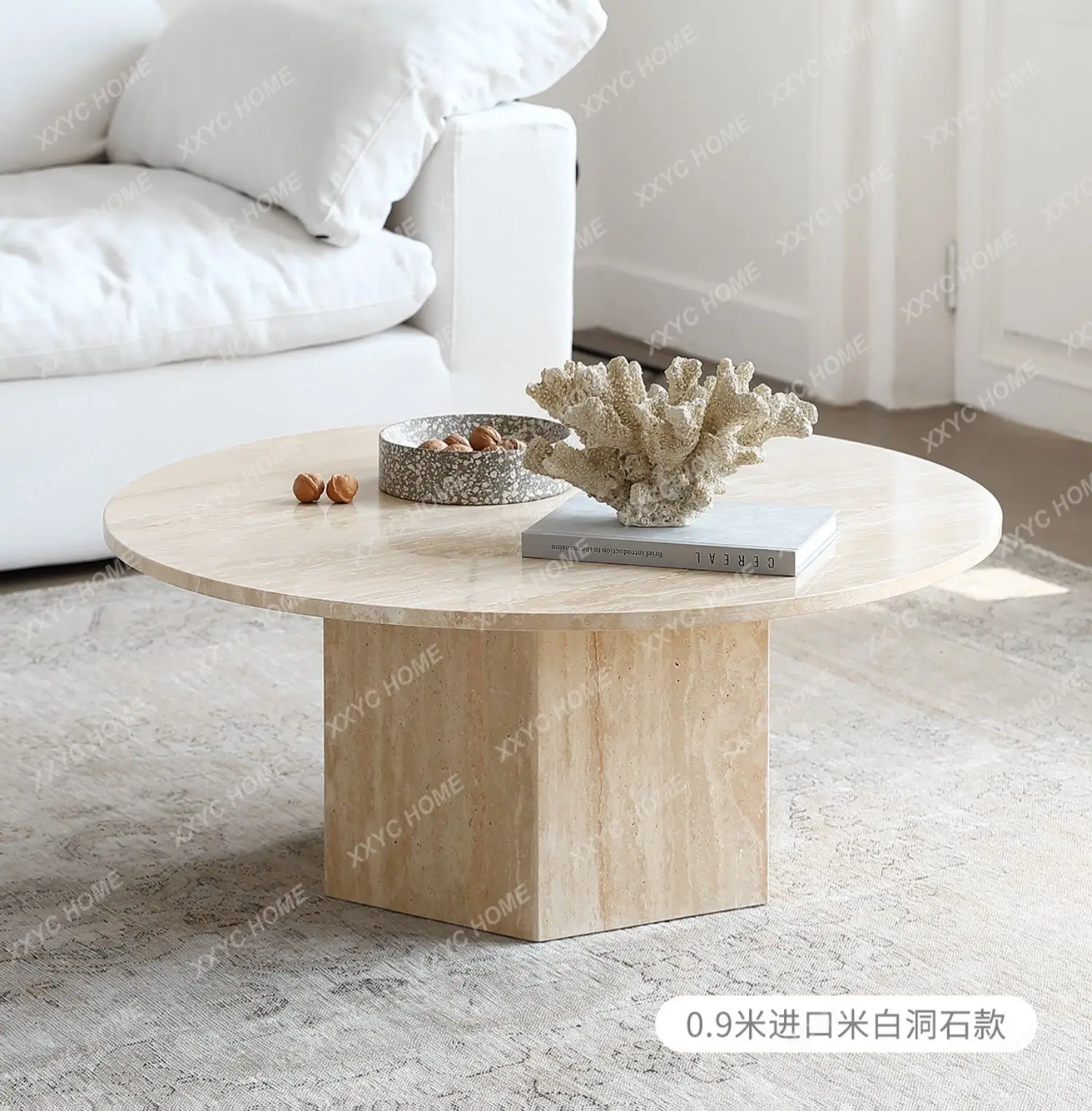 

Natural travertine coffee table wabi wind table retro round table