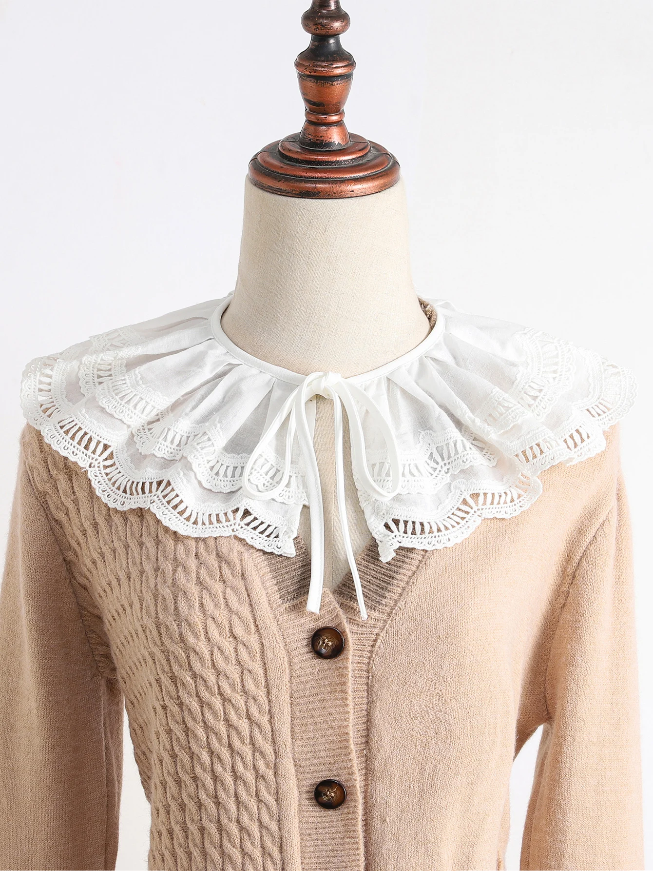 New minimalist pleated double-layer lace shoulder shawl with multifunctional detachable decorative collar