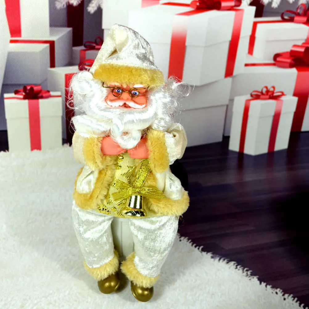 

Sitting Santa Claus Christmas Decoration Premium Table Ornament Festive Desk Decor for Home Office Party Gift Creamy White