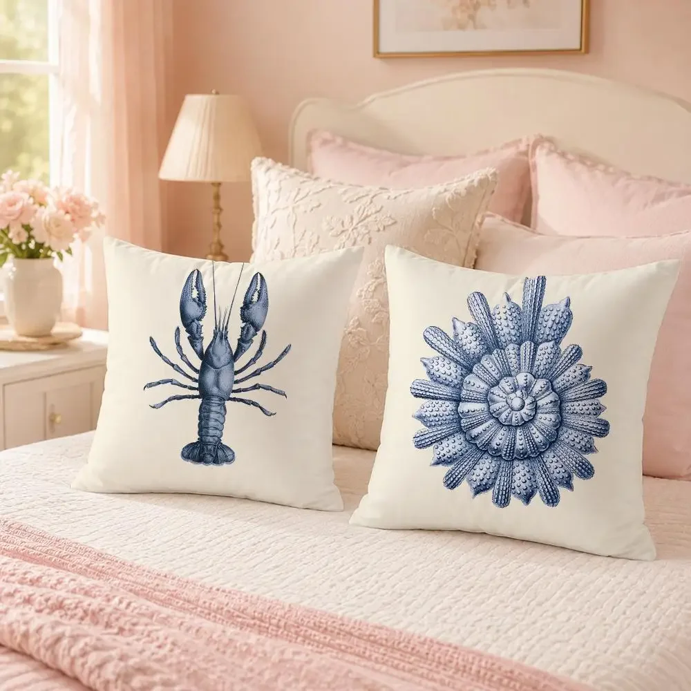 Blue Sea Creature Coral Shrimp Cushion Cover Custom Plush Pillow Cover Soft Cloud Comfort for Sofa Bed Couch