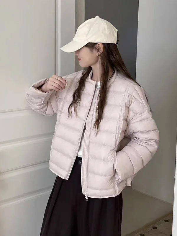 

Модное розовое пальто для женщин, повседневная хлопковая куртка с круглым вырезом, новинка зимы 2025, универсальная корейская версия, длинный рукав