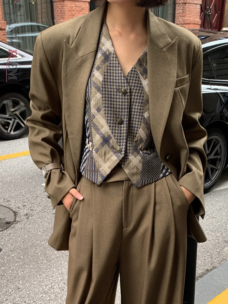 

[LANMREM] Office Lady Blazers For Women Single Button Long Sleeve Minimalism Loose Jackets Fashion 2024 Autumn New CP3308