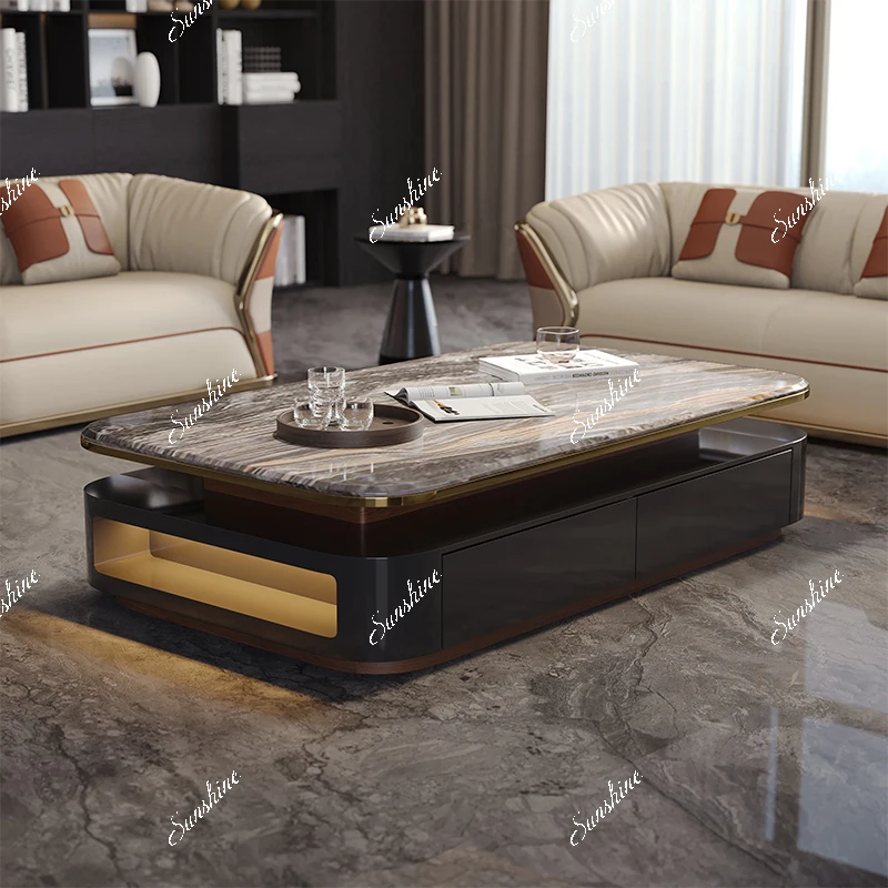 Light luxury creative high-end sense oversized apartment luxury stone black coffee table  FT