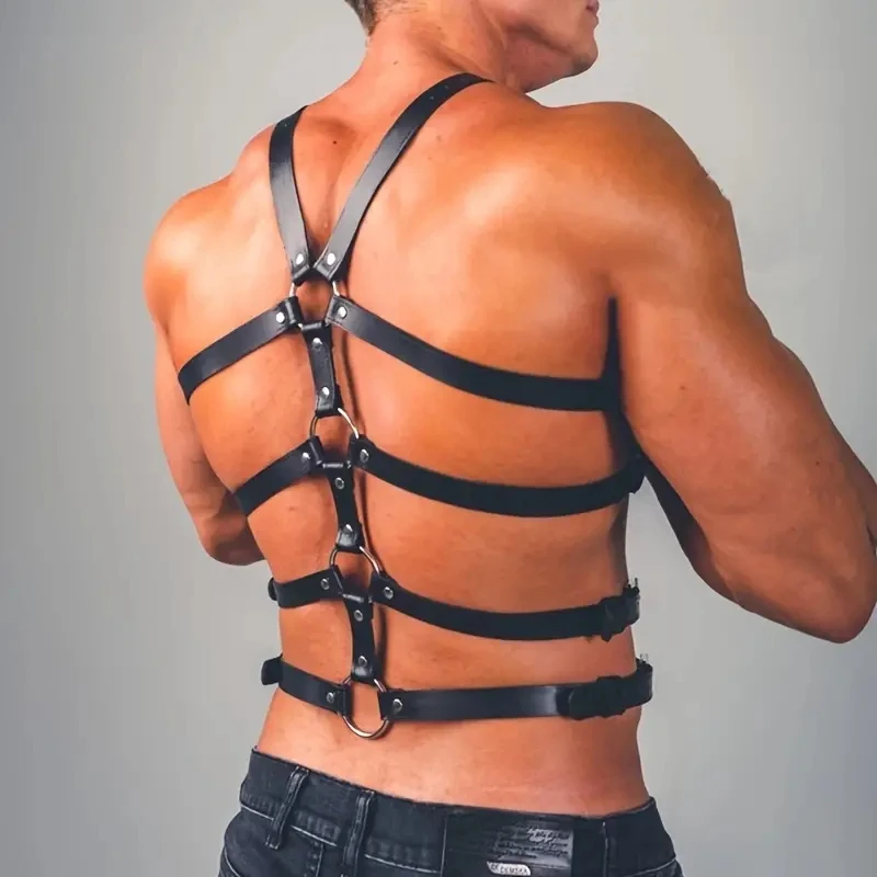 Harness Men Strap Costume Sexy Shoulder Bondage Chest Lingerie PU Leahter Belt Erotic Hombre Hollow Gay Clothing