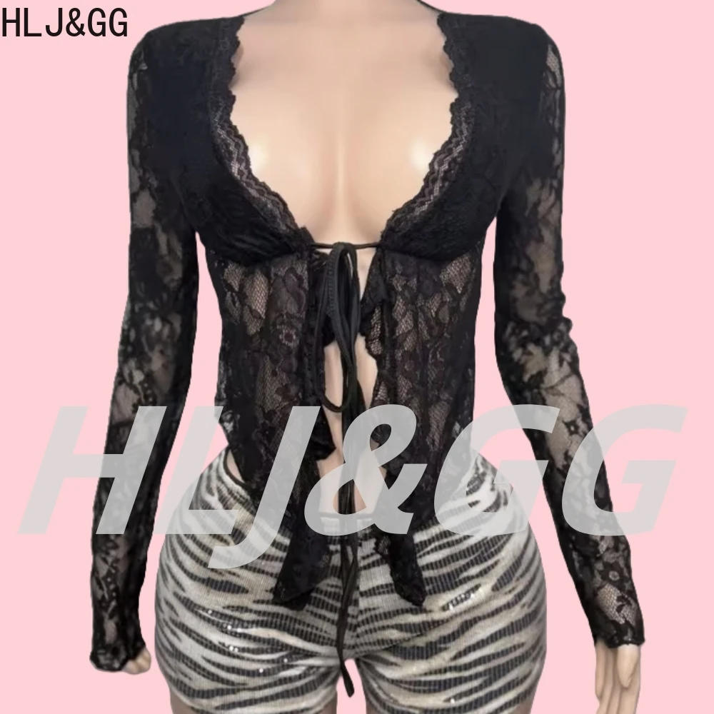 

HLJ&GG Fashion Leopard Sequin Shorts Two Piece Sets Women Lace See Though Ruffle Crop Top And Shorts Outfits Y2K 2pcs Streetwear