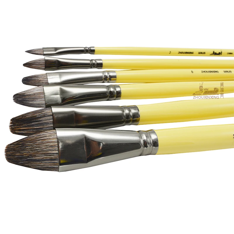 6pcs/Set, Weasel Hair Row of Pens Hazelnut Shape Paint Brush Acrylic Oil Painting Watercolor Professional Gouache Art Supplies