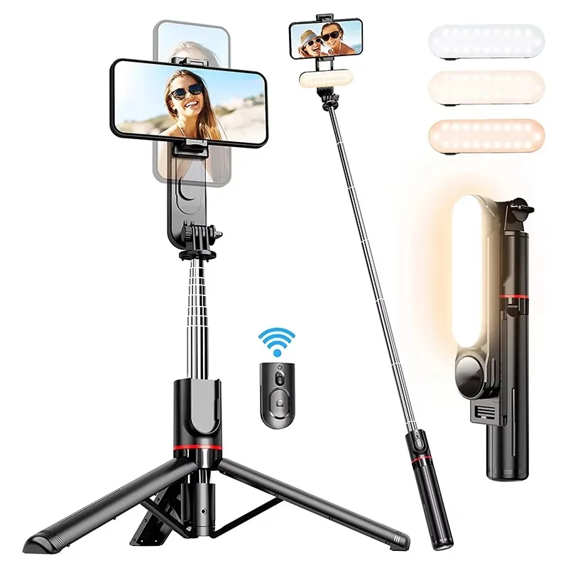 Portable Mini 360 Degree Rotation Selfie Stick Tripod With LED Fill Light Bluetooth Remote Extendable Foldable Tripod For iPhone