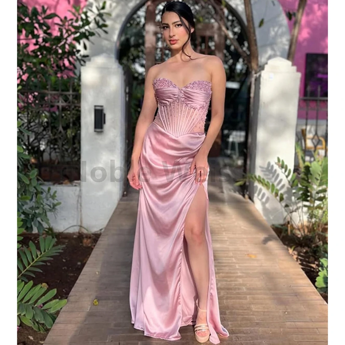 

Elegant Trumpet Evening Dresses for Women Corset Formal Gowns Strapless Mermaid Party Dress with Split Customize
