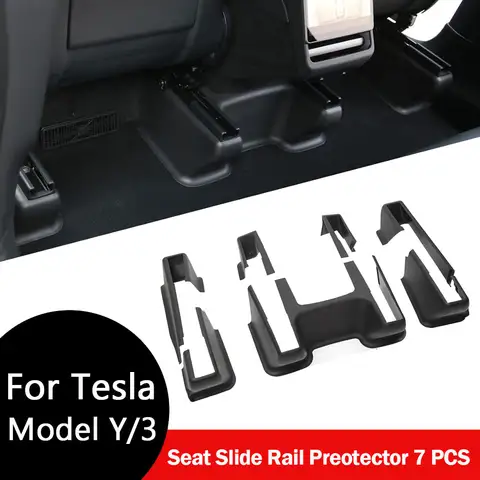 7PCS for Tesla Model Y Juniper 2025 2026 Auto Seat Slide Rail Cover Under Seat Wrap Corner Guards Slide Rail Protector Kit Full