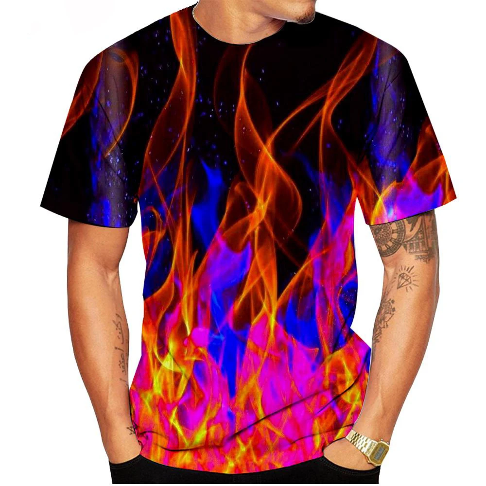 Cool Fire Flame 3D Print T-Shirts Men Women Hip Hop Short Sleeve T Shirt Streetwear Oversized Harajuku Y2k Tees Top Kid Clothing image 2