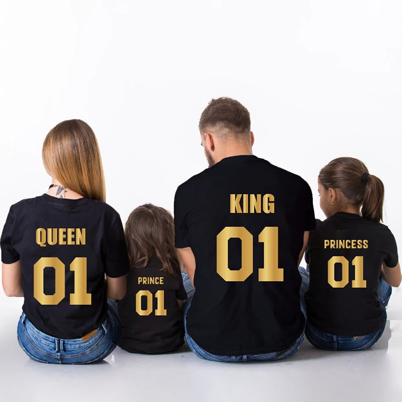 Family matching clothes outfits look father mother daughter son king queen crown tshirt clothing daddy mommy and me baby dresses