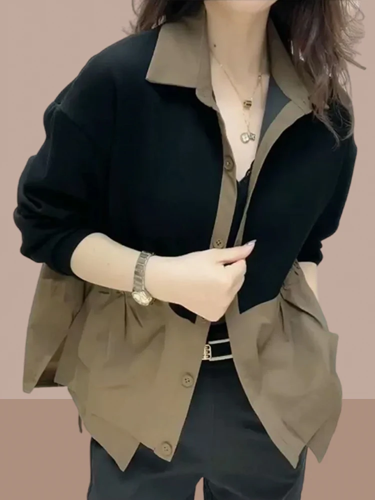 

Spring Autumn New Style Short Outerwear Cardigan Women's Fashion Age Reduction Splicing Middle Aged Mom Elegant Commuter Style