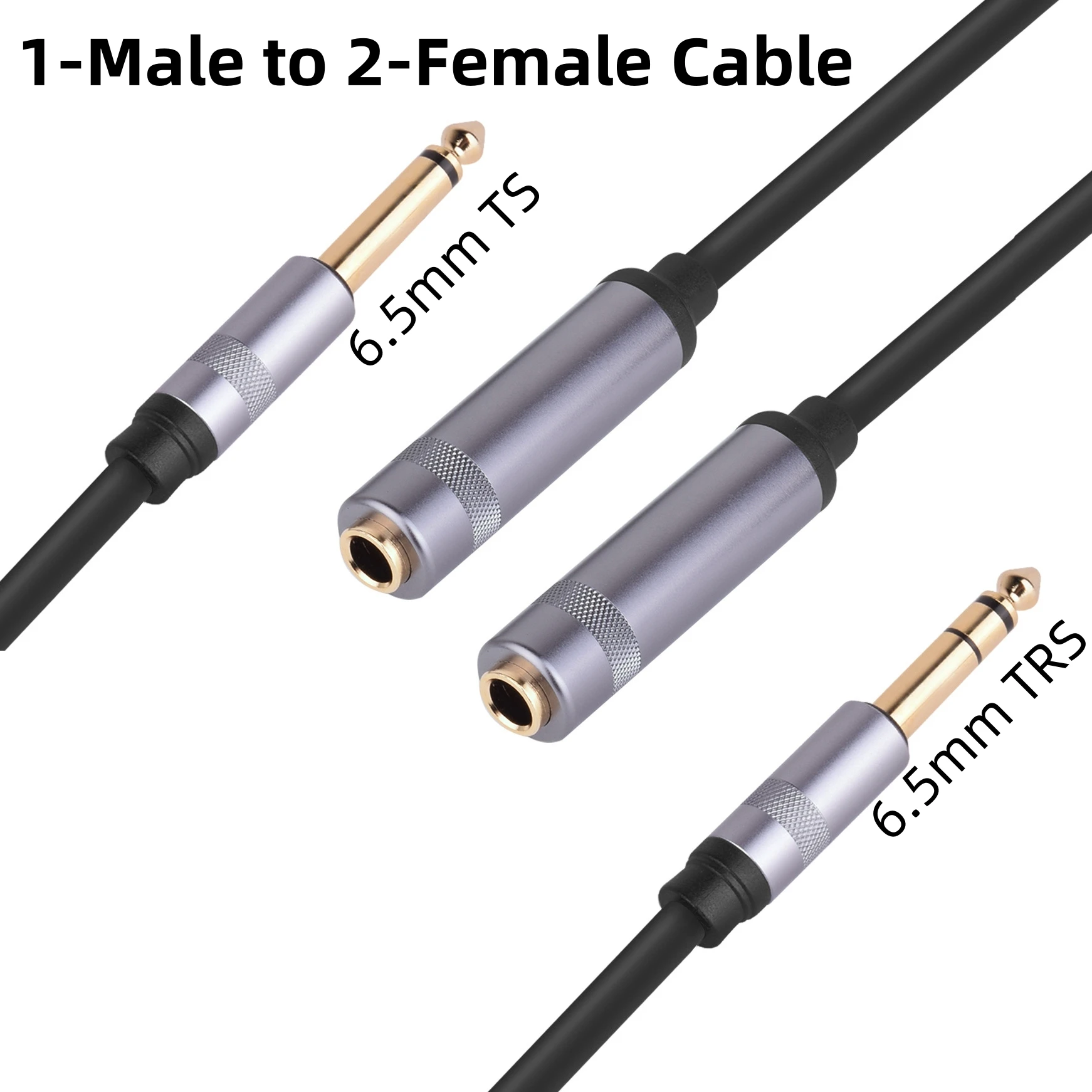 

6.35mm TS Mono, TRS Stereo Audio Splitter 6.5mm Male to 2 Female Jack Y Adapter Cable 0.3M for Guitar Amplifier Speaker Mixer