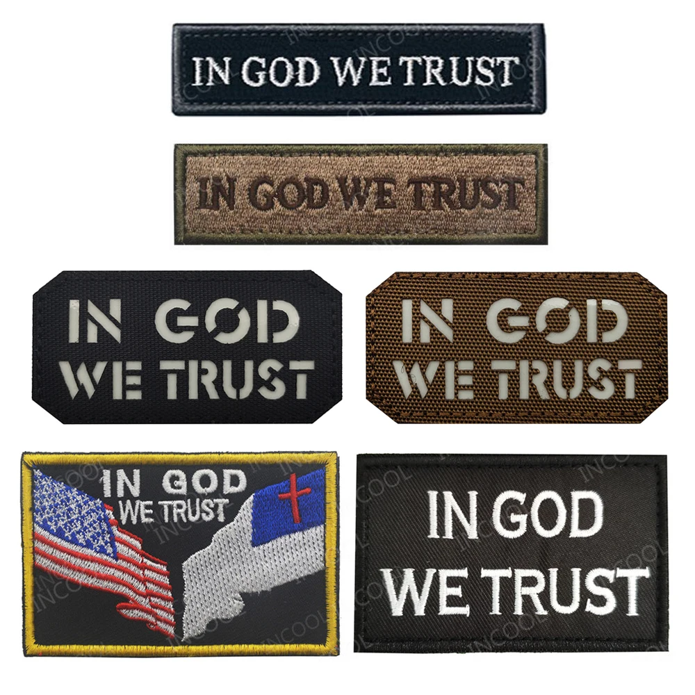 IN GOD WE TRUST Embroidery Patch Appliqued Reflective Glow In Dark Sticker Chevron Strip Patches For Clothing Backpack