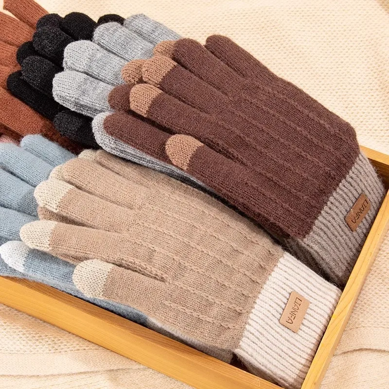 Kaschmir gestrickter Touchscreen-Handschuh Damen Herbst und Winter warme Herren Outdoor-Frostschutz mittel sowie Fleece verdickter Outdoor-Handschuh