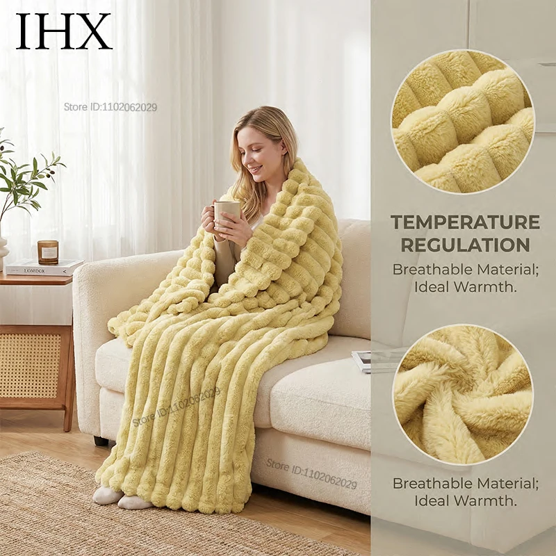 IHX Solid Color Imitation Rabbit Plush Milk Plush Thickened Thermal Leisure Home Blanket Office Nap Blanket, Custom Blanket Size