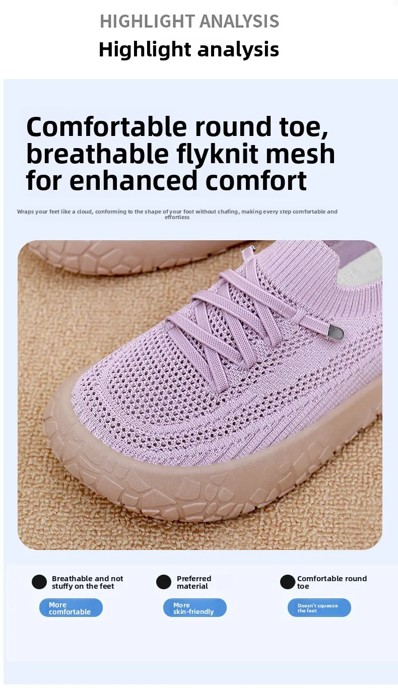 Damen-Stricksocken-Sneaker, atmungsaktives, hohles, fliegengewebtes Obermaterial, rutschfeste, rockartige Textur, dicke Sohle, leichte, lässige Wanderschuhe – Detail 14