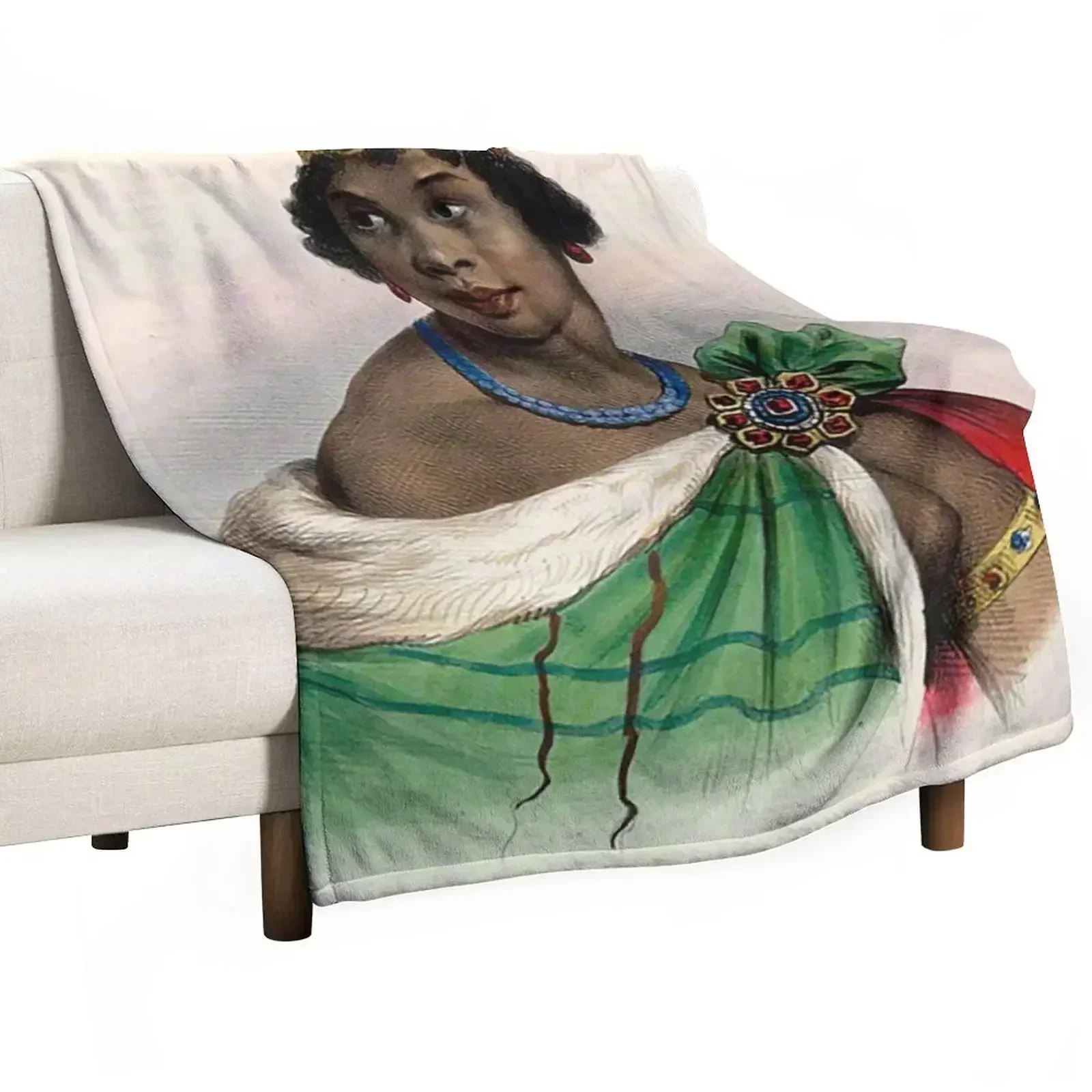 

Queen Nzinga - Colorized Throw Blanket Cozy Light Blanket for Travel Camping Picnic