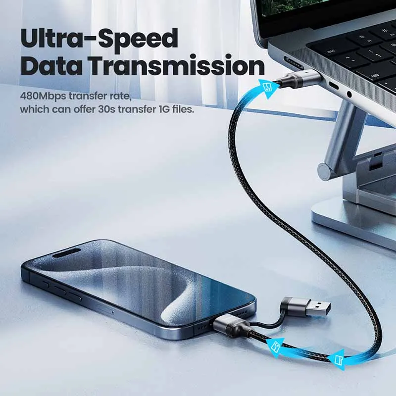 Toocki PD 60W USB C To Type C Cable For iPhone 15 3A Fast Charging USB Charger Cable For Samsung Xiaomi 2 in 1 Type C To C Cable