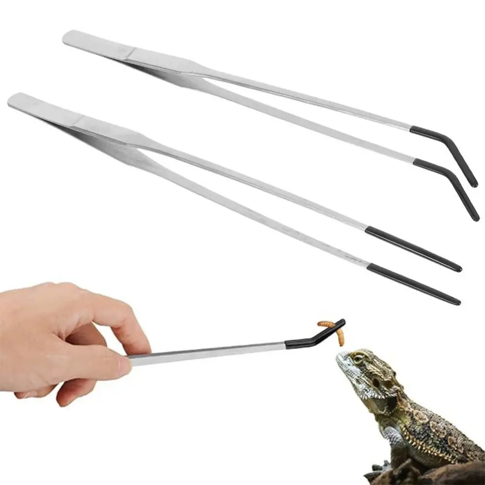 

2Pcs Stainless Steel Aquarium Feeding Tweezers 27CM Straight and Curved Reptile Feeding Tongs Dazzling with Rubber Head