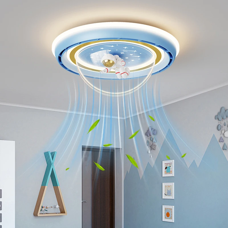 Children's Room Led Fan Light Creative Cartoon Astronaut Leafless Silent Fan Light Modern Home Interior Decoration Lighting Lamp