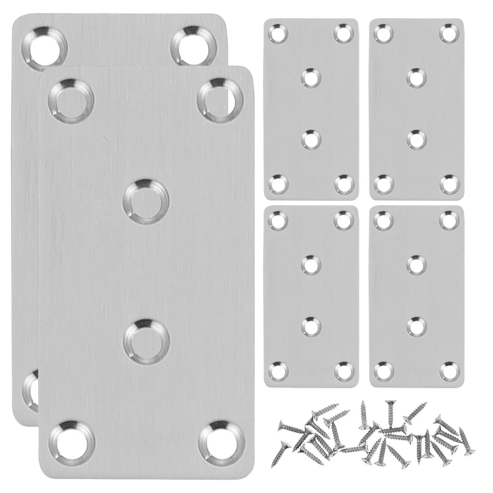 6 Pcs Brackets Stainless Steel Angle Iron Straight Metal Brace Silver Flat Braces