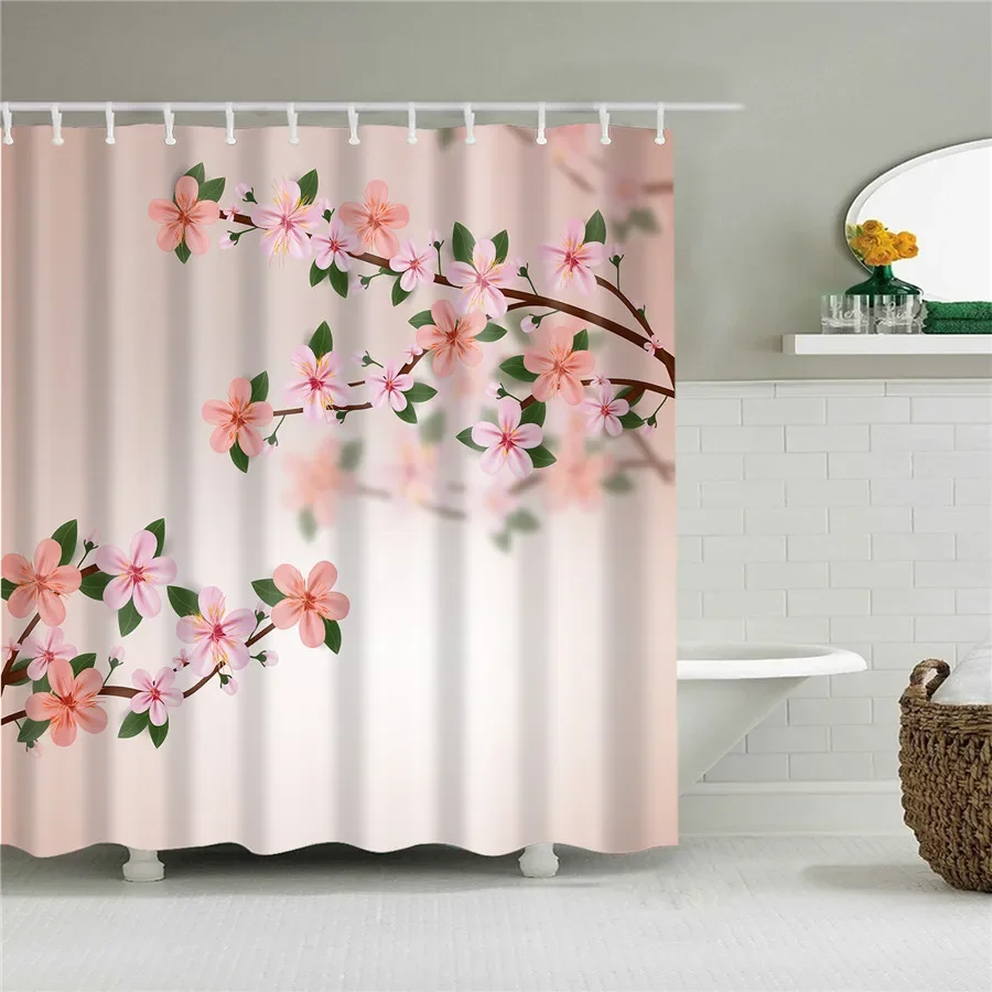 3D Flower Plum Blossom Lotus Lavender Rose Shower Curtains Bathroom Curtain Frabic Waterproof Polyester Bath Curtain with Hooks