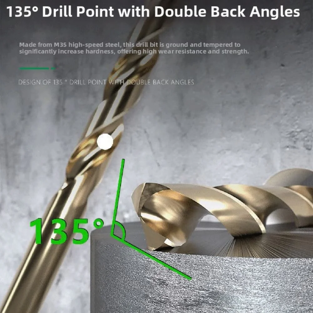 

Профессиональный набор сверл по металлу с кобальтовым сплавом, предназначенный для нержавеющей стали и чугуна, включает футляр для хранения