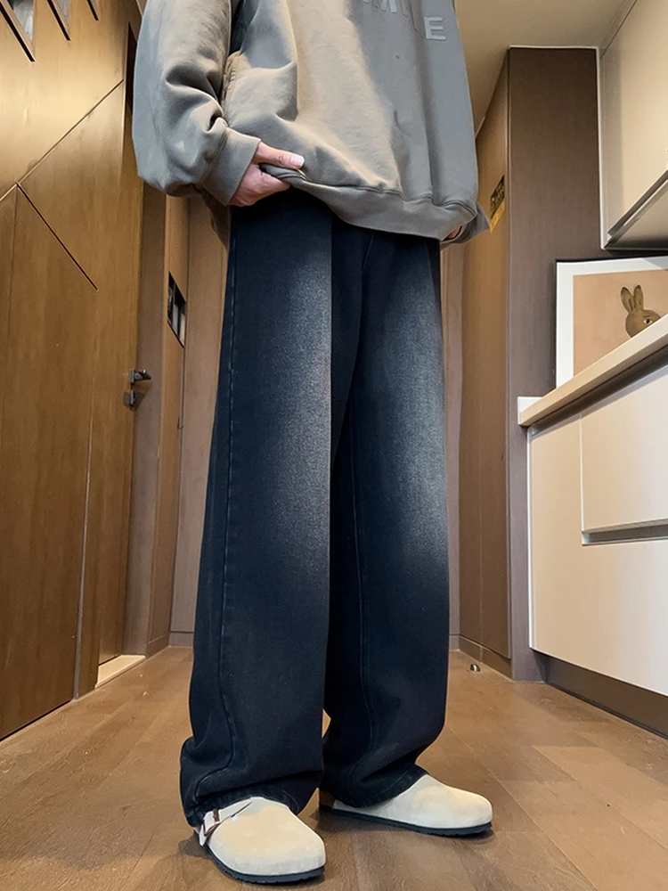 

Retro American Waed Bla Jeans Men's Loose Straight Leg Long Trousers Spring Autumn High Street Vibe Youth Faion Denim
