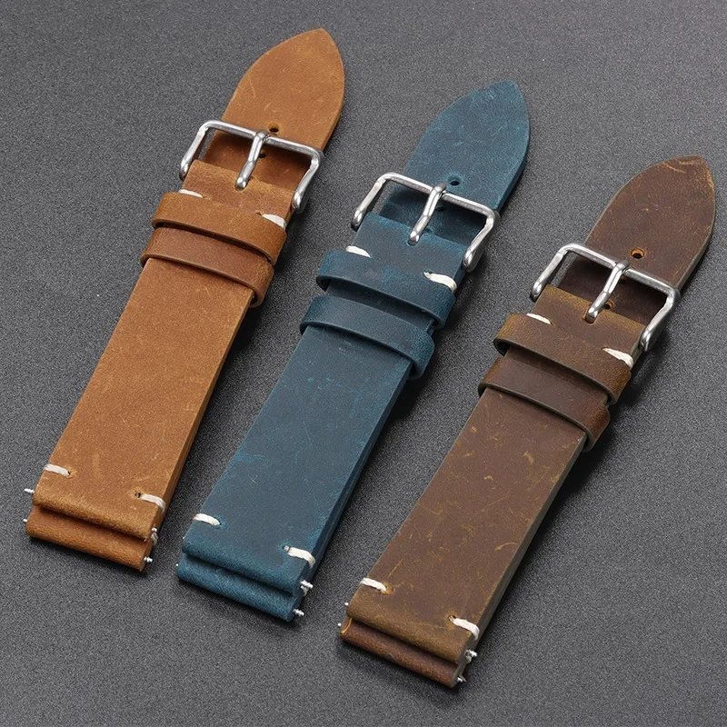 Suede Leather Bracelet 20/22mm Vintage Watch Strap Soft Cowhide WatchBand Handmade Stitching Quick Release Replacement Wristband