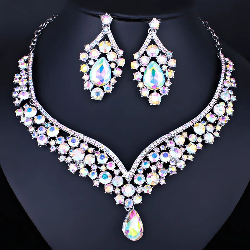 

FARLENA Jewelry Water Drop Crystal Necklace and Earrings set with Rhinestones Wedding Party Luxious Jewelry sets for Bridal